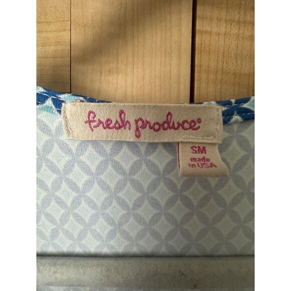 FRESH PRODUCE Size Small Blue Geometric Wrap Dress Nylon Spandex Knit $79 - Picture 3 of 4